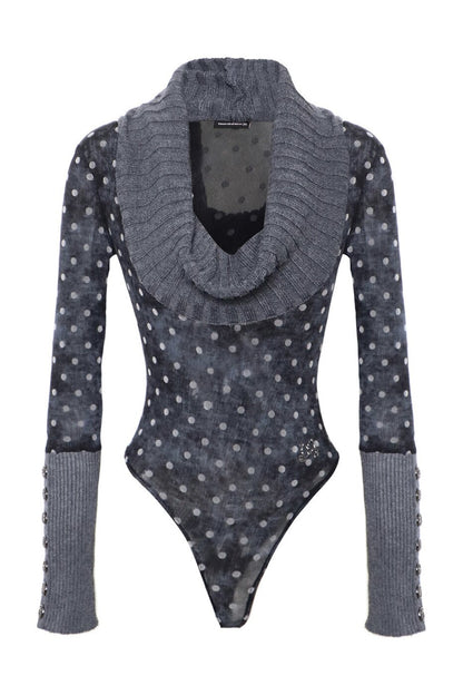 Blue Polka Dot Wool Knit Bodysuit