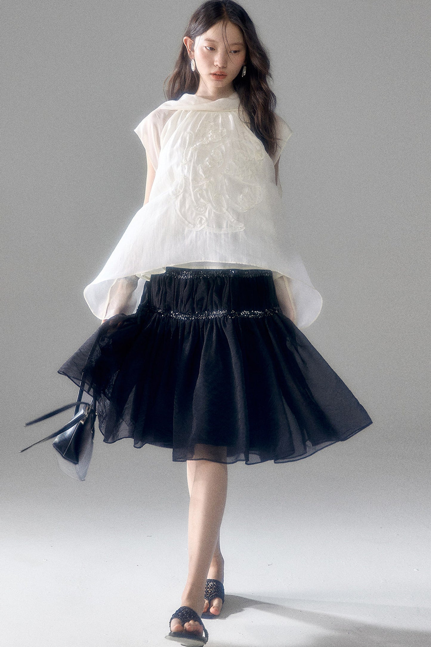 Pearlescent Mesh Sequin A-Line Skirt