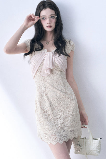 Elastic Lace Waist-Cinching Dress