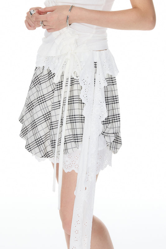 Plaid Lace Patchwork Skirt