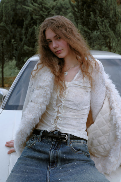 Beaded Lace Cut-Out Top