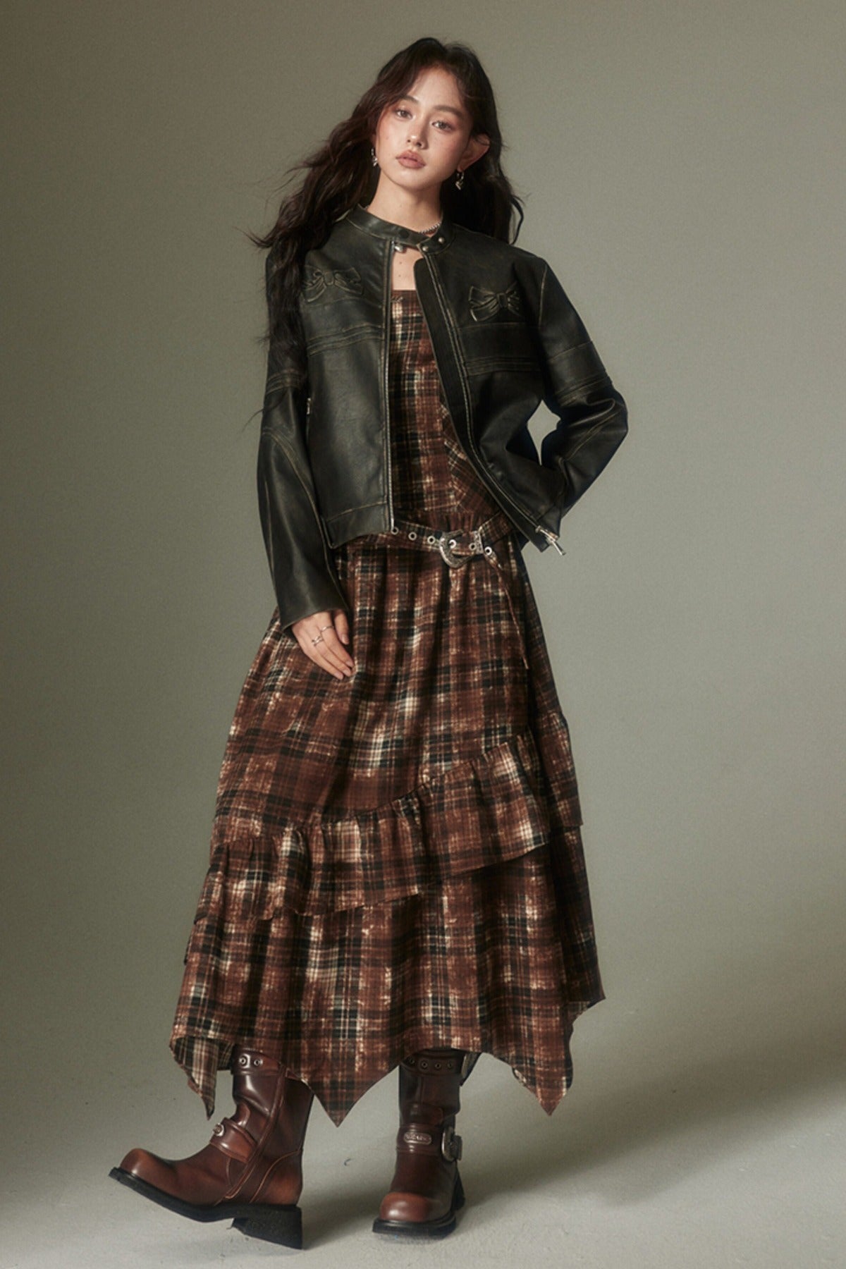 Retro Adjustable Plaid Dress