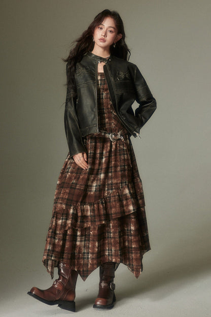 Retro Adjustable Plaid Dress
