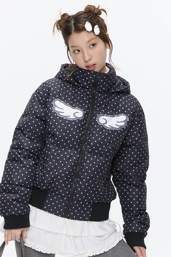 Hooded Polka Dot Down Jacket