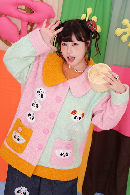 Colorful Embroidered Panda Woolen Jacket