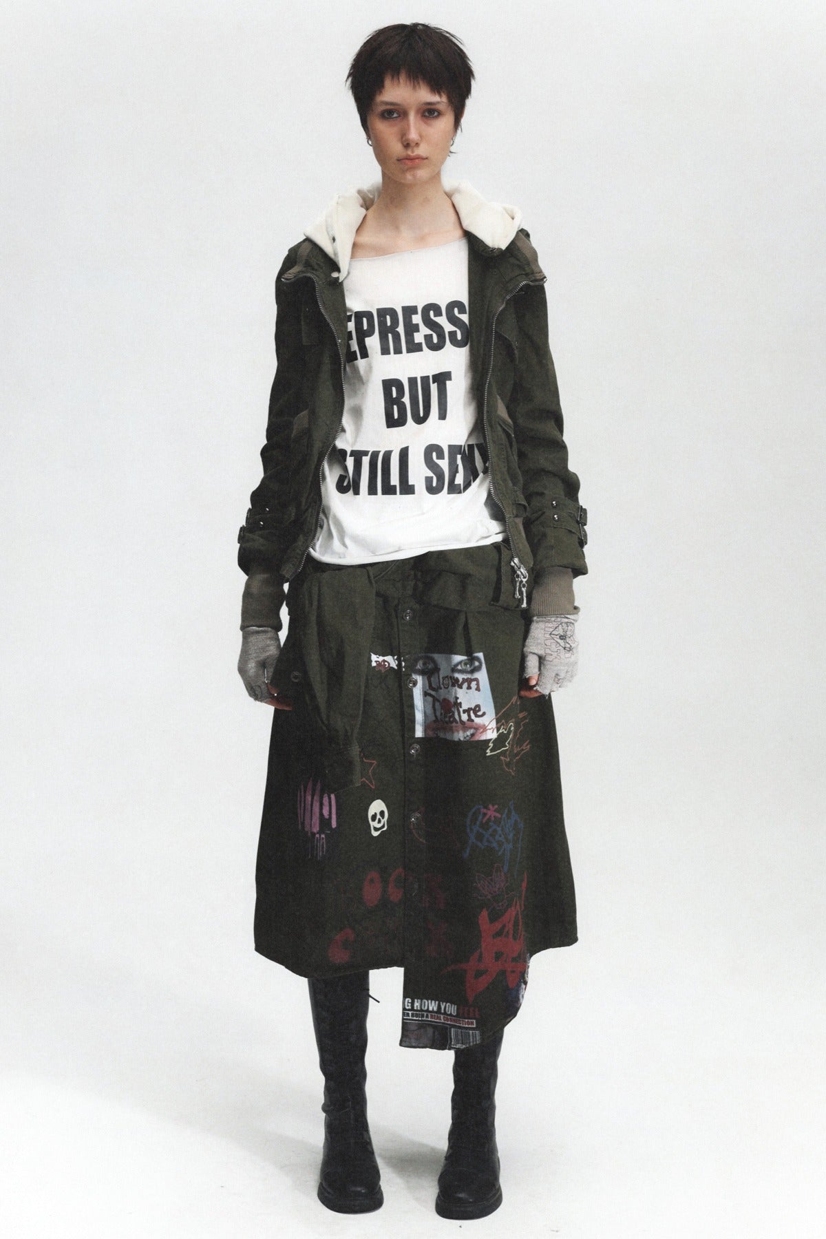 Irregular Graffiti Print Denim Skirt