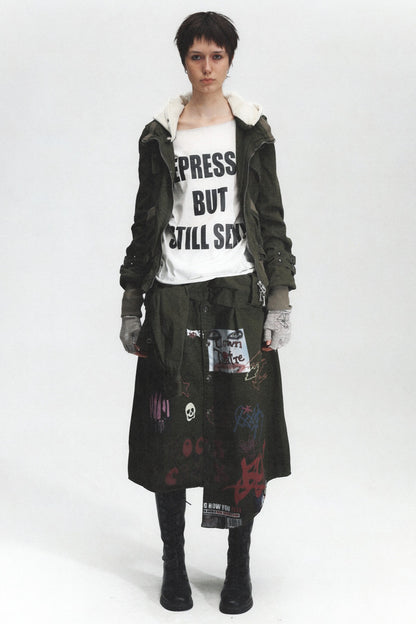 Irregular Graffiti Print Denim Skirt