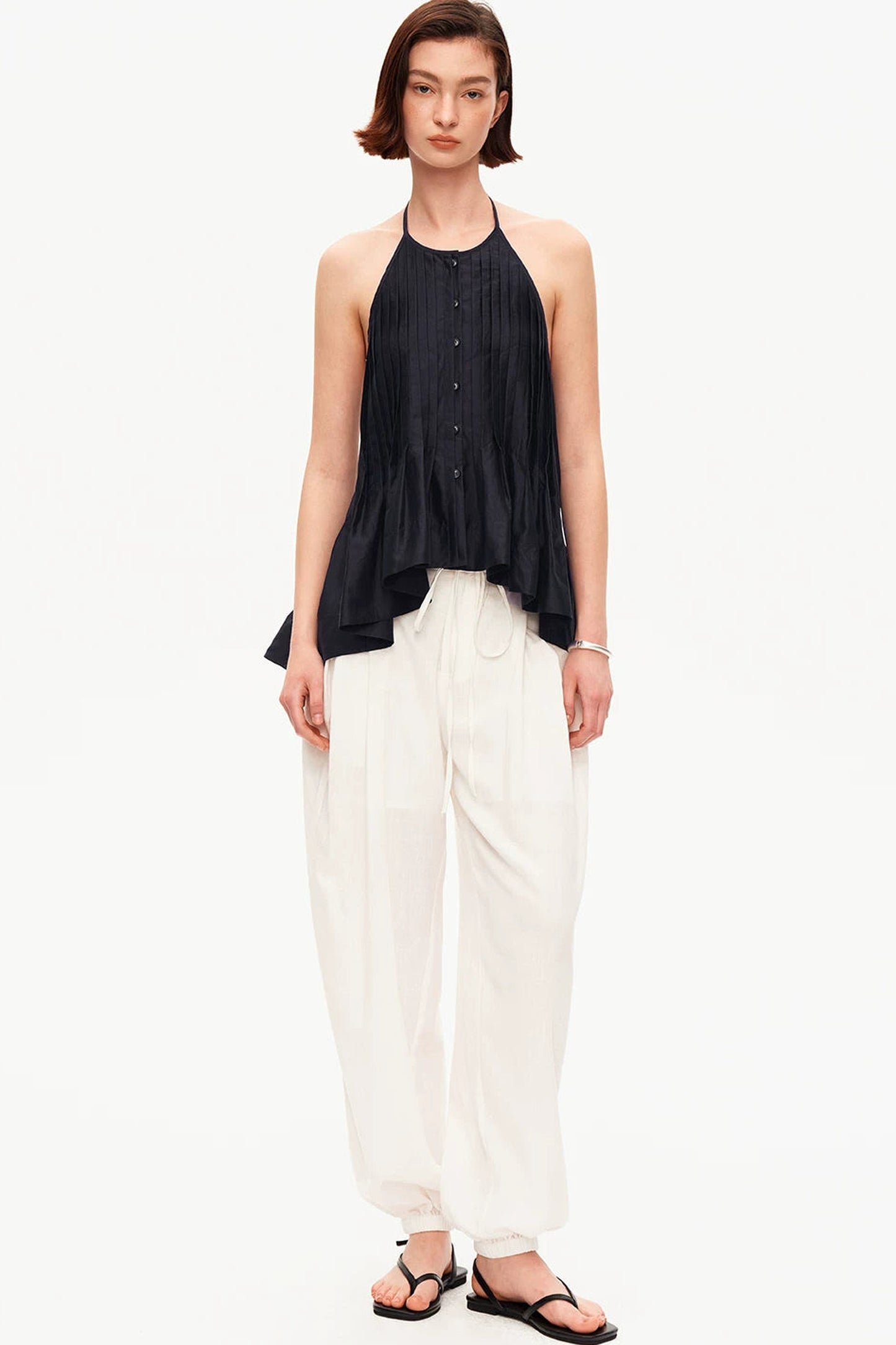 Acetate Tencel Pleated Halter Camisole