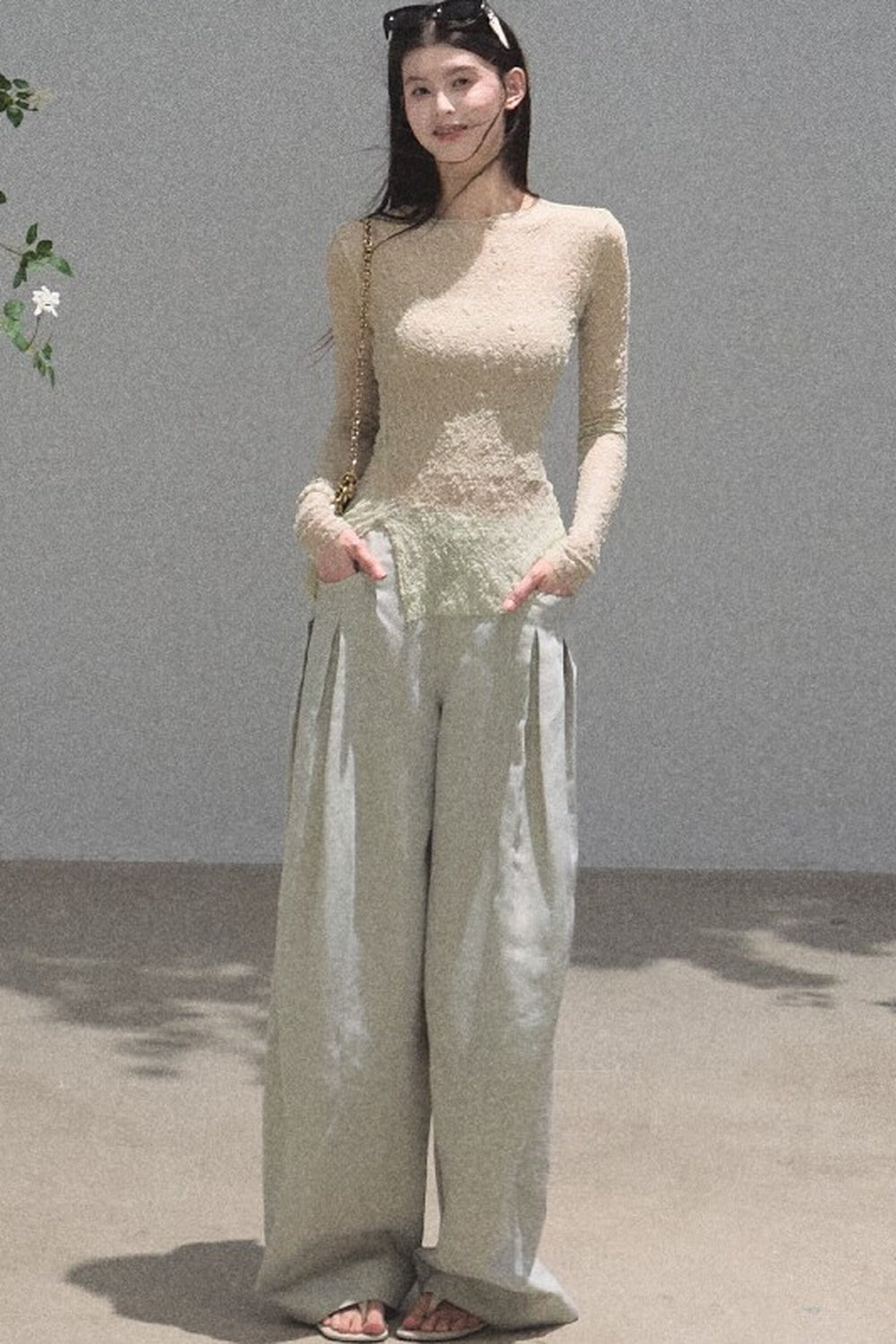 Silver Textured Knit Lace Top