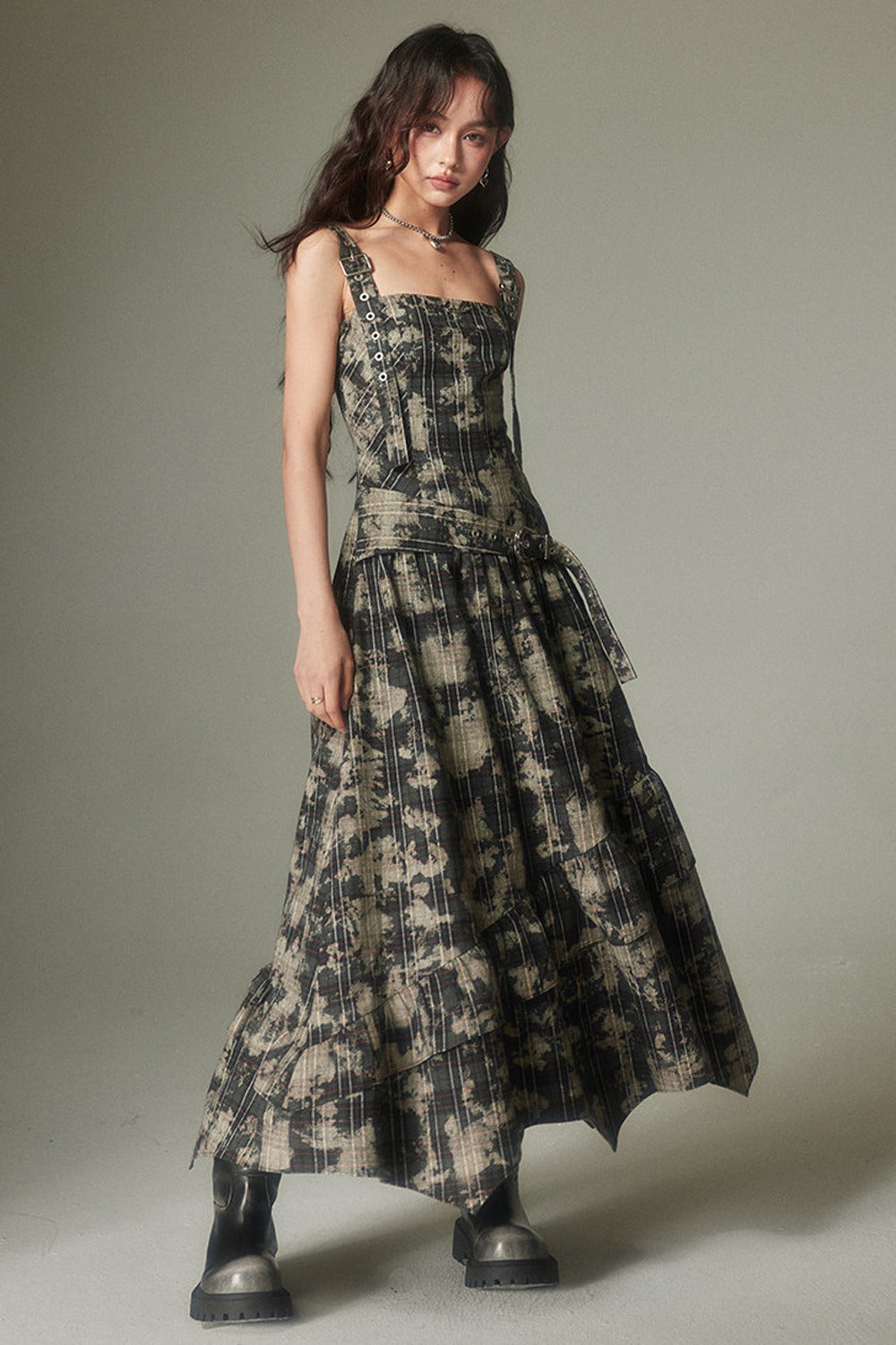 Retro Adjustable Plaid Dress