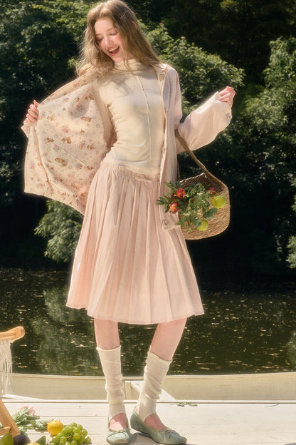 Elastic Waist Deer A-Line Pleated Skirt