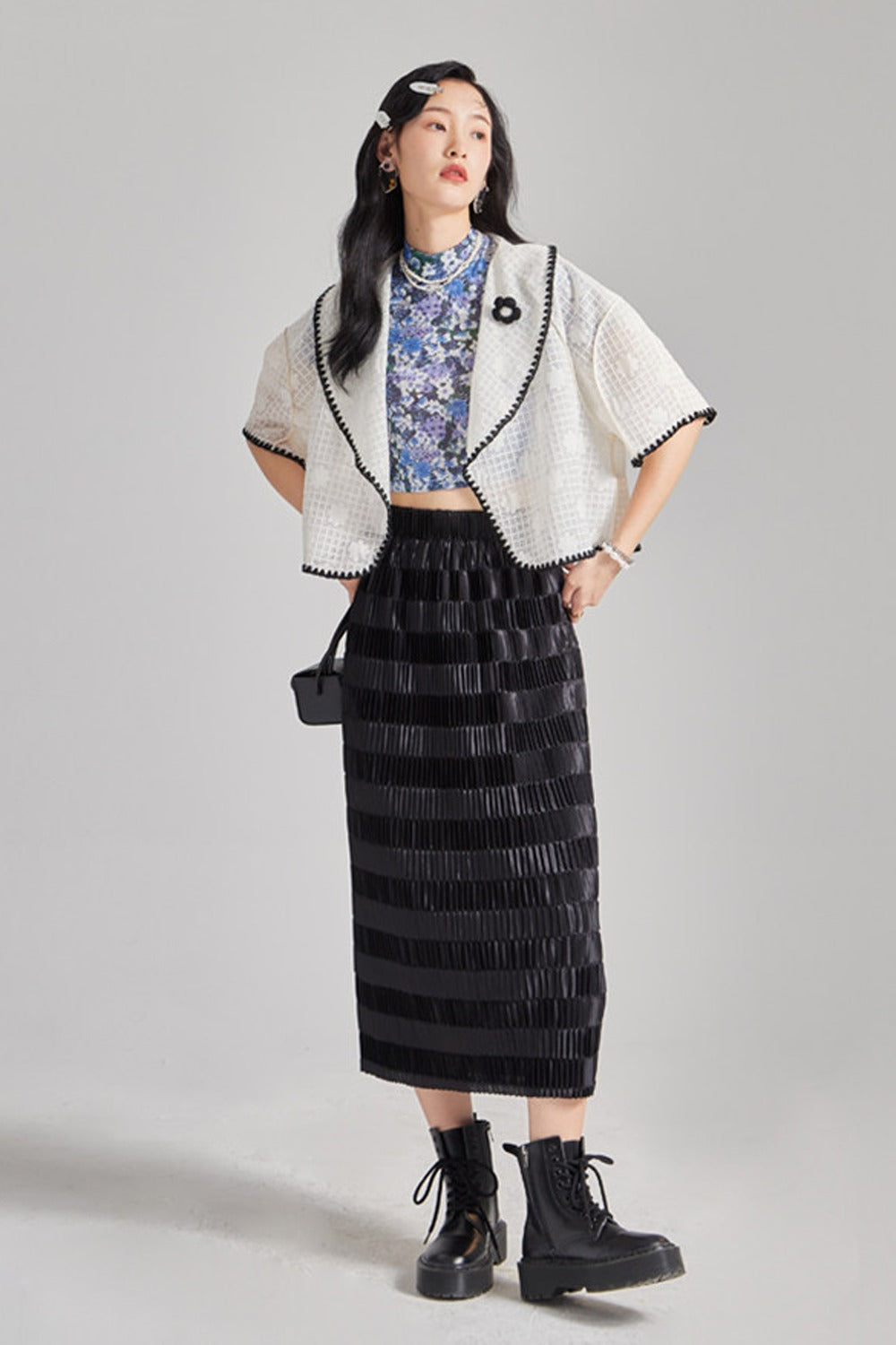 Gradient Pleated Elastic Waist Skirt
