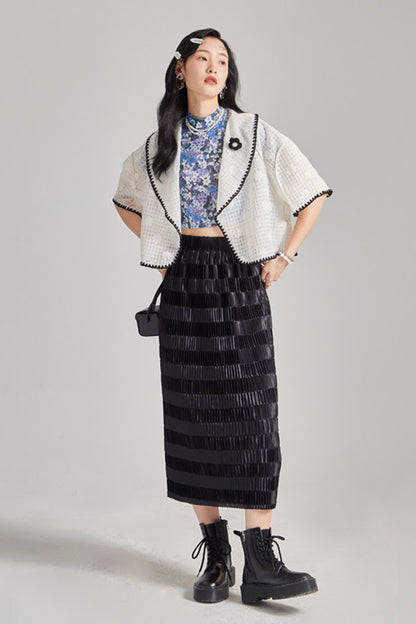 Gradient Pleated Elastic Waist Skirt