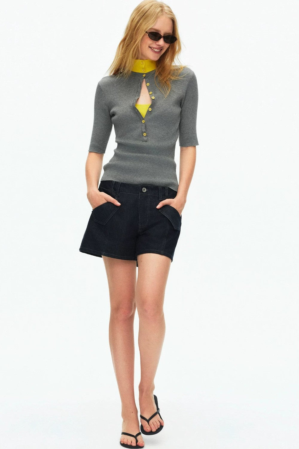 Lyocell Color-Blocked Fake Two-Piece Knit Top