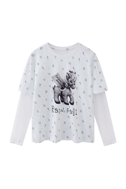 Floral Print Pony Layered Blouse