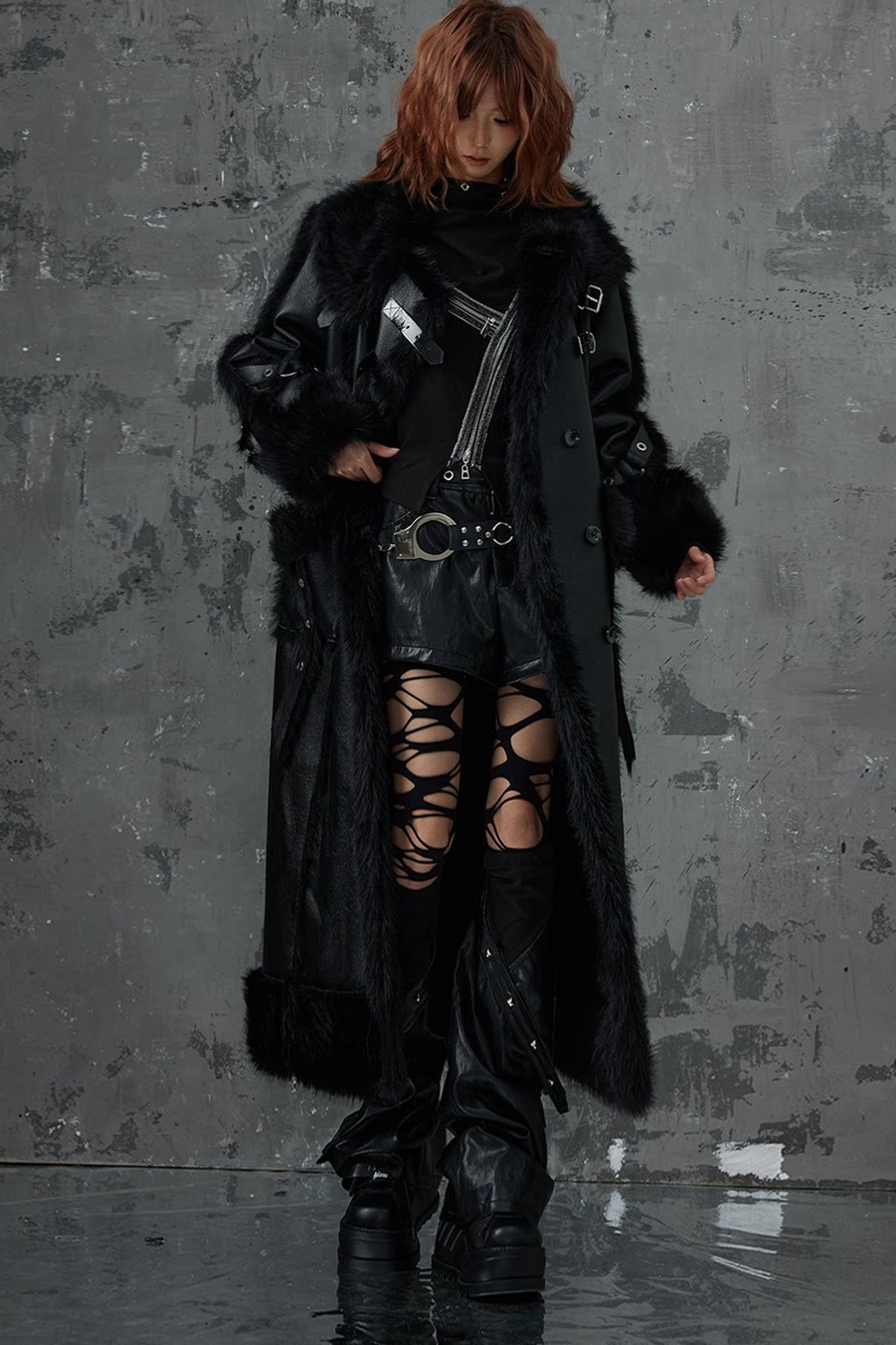 Dark Punk Heavy Industry Faux Fur Coat