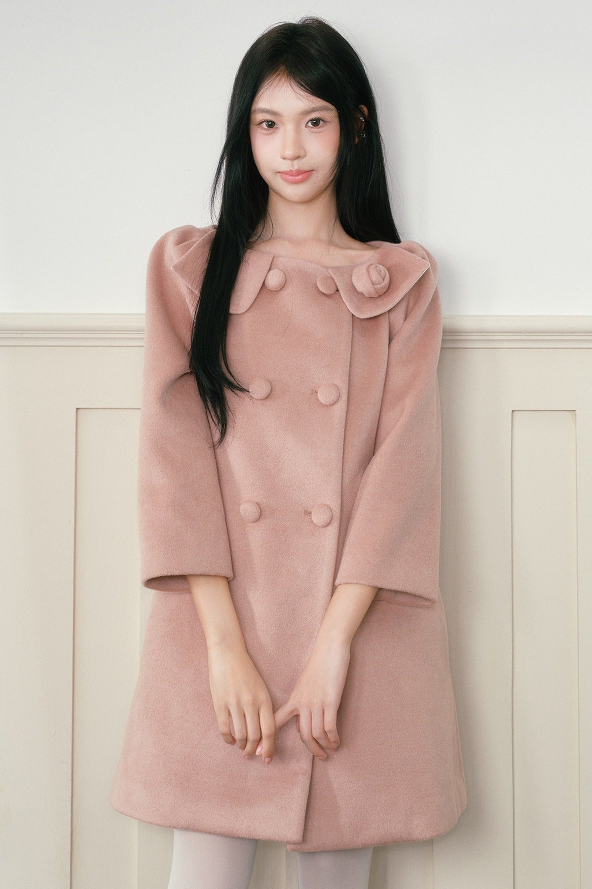 Double-Breasted Three-Quarter Sleeve Coat