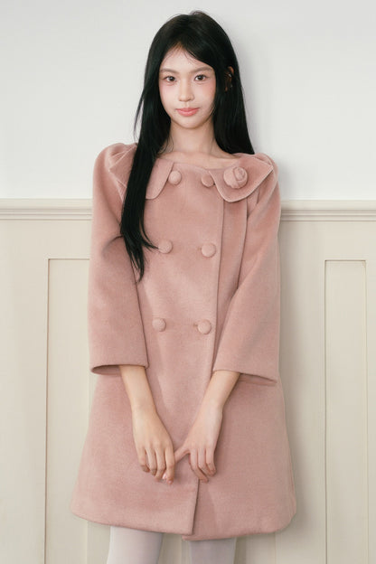 Double-Breasted Three-Quarter Sleeve Coat