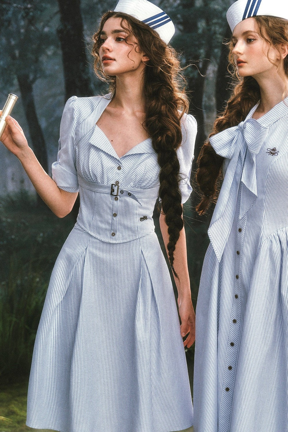 French Vintage Striped Shirt Dress Set-Up