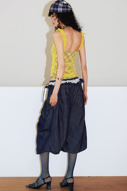 Patchwork Asymmetrical Wide-Leg Pants