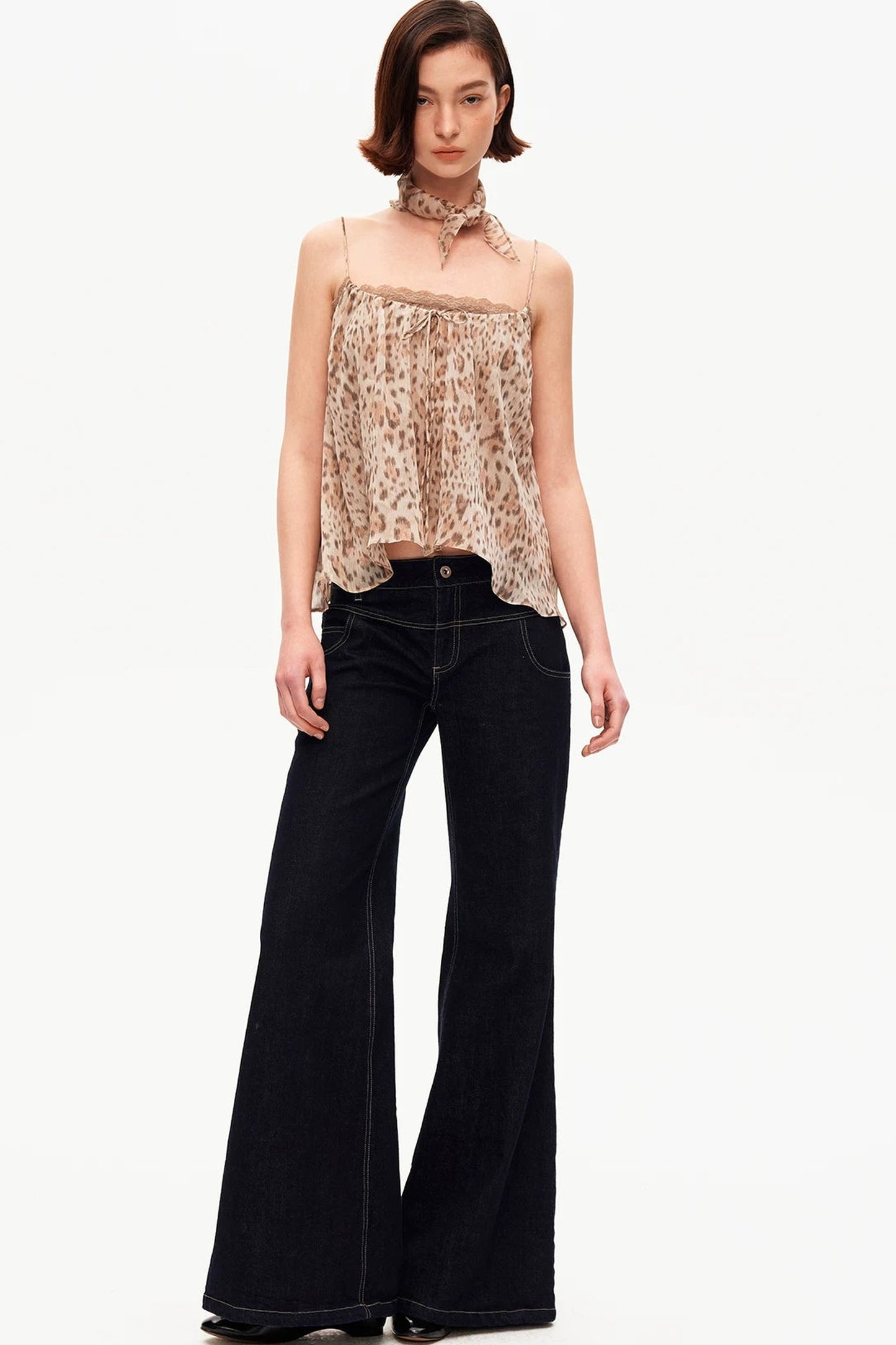 Retro Leopard Print Lace Tank Top Set