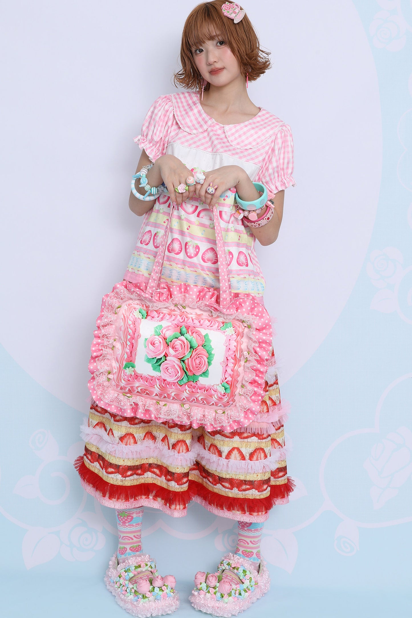 Rose Cake Ruffle Handheld Crossbody Tote