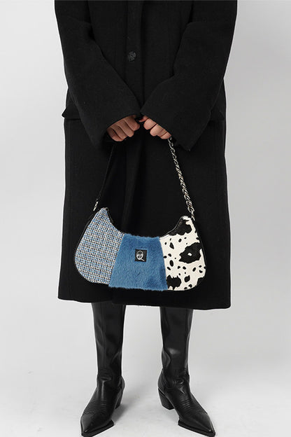 Genuine Leather Color-Block Crossbody Bag