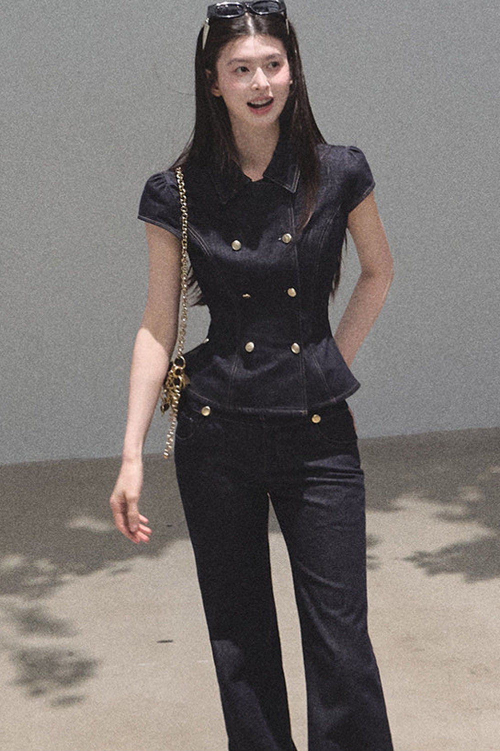 Retro Denim Waist-Cinching Dress Set-Up