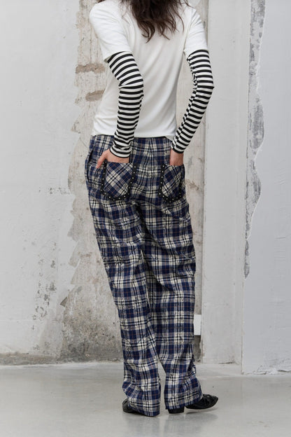Pleated Plaid Graffiti Trousers