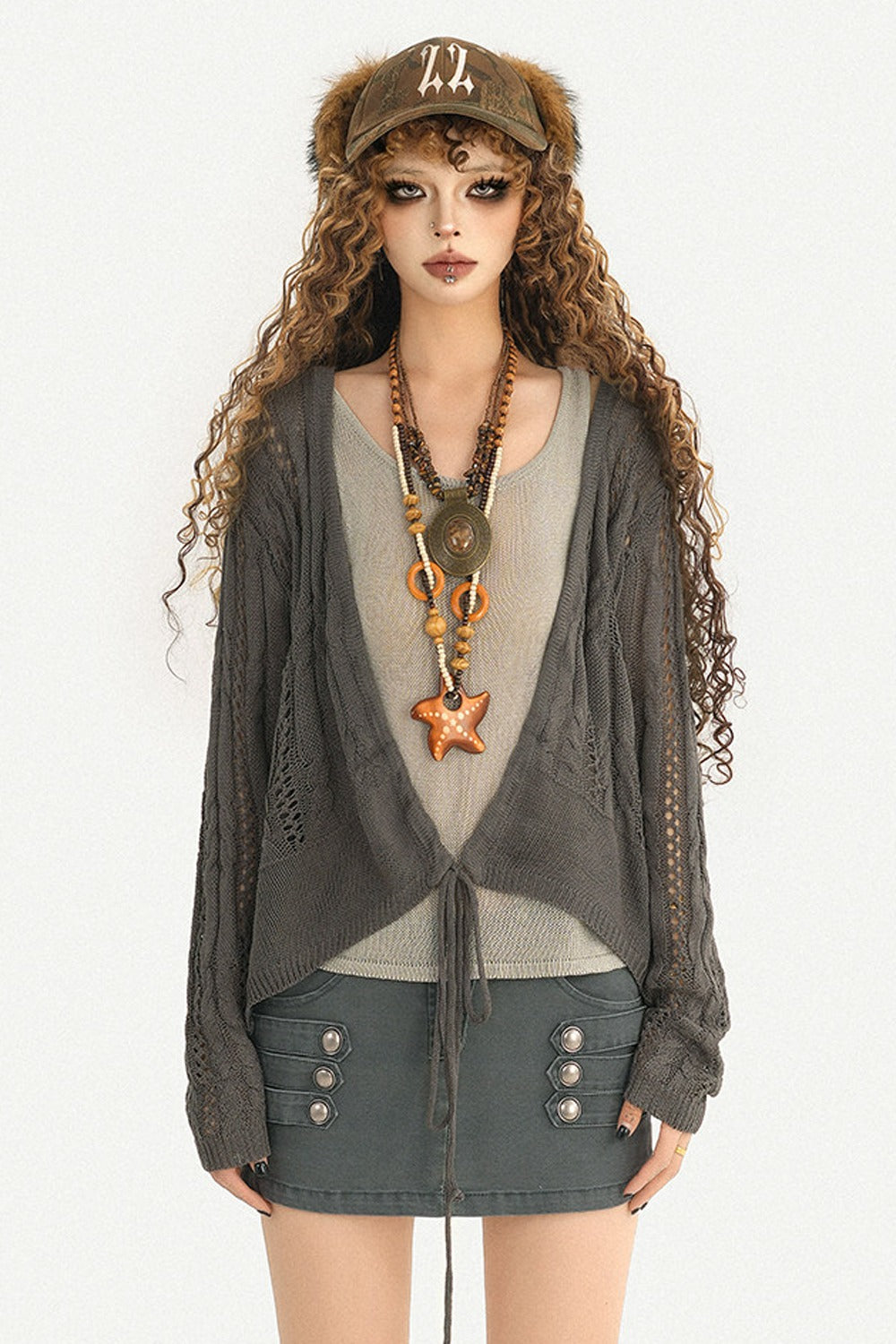 Gray Buttoned Low-Waist Skirt
