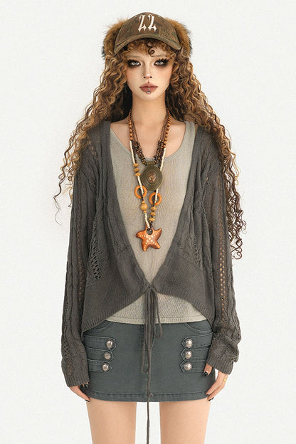 Gray Buttoned Low-Waist Skirt