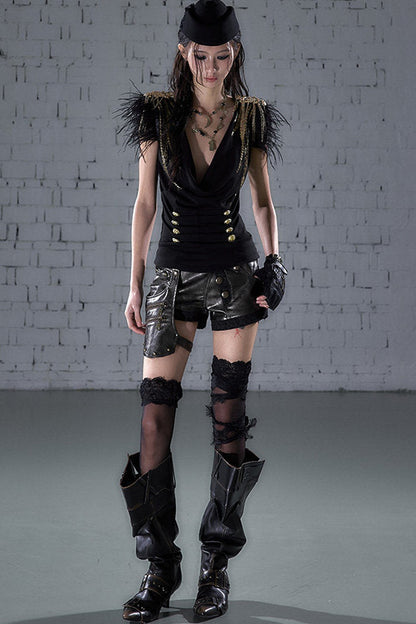Gold Foil Feather Fringe Vest