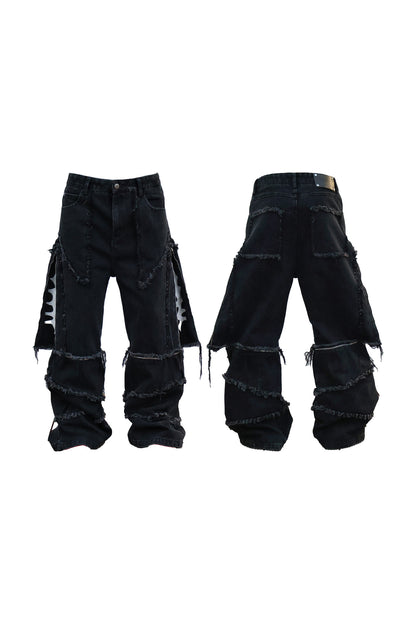 Detachable Wide-Leg Frayed Jeans