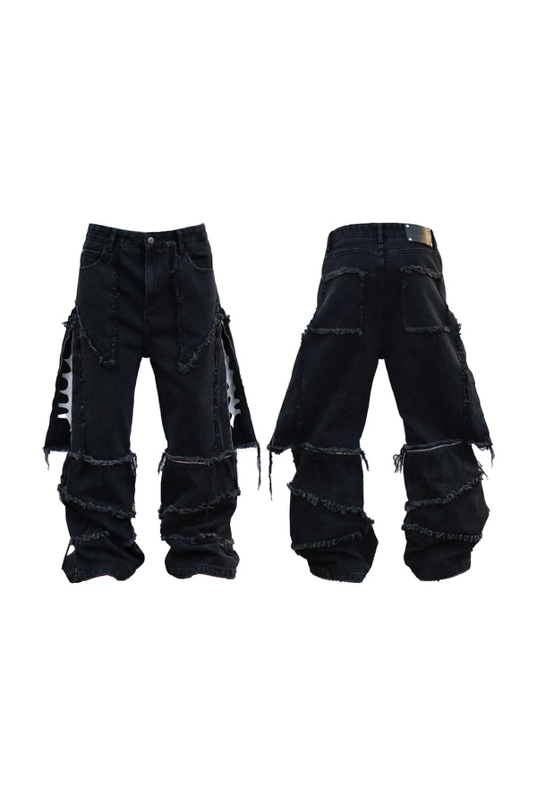 Detachable Wide-Leg Frayed Jeans