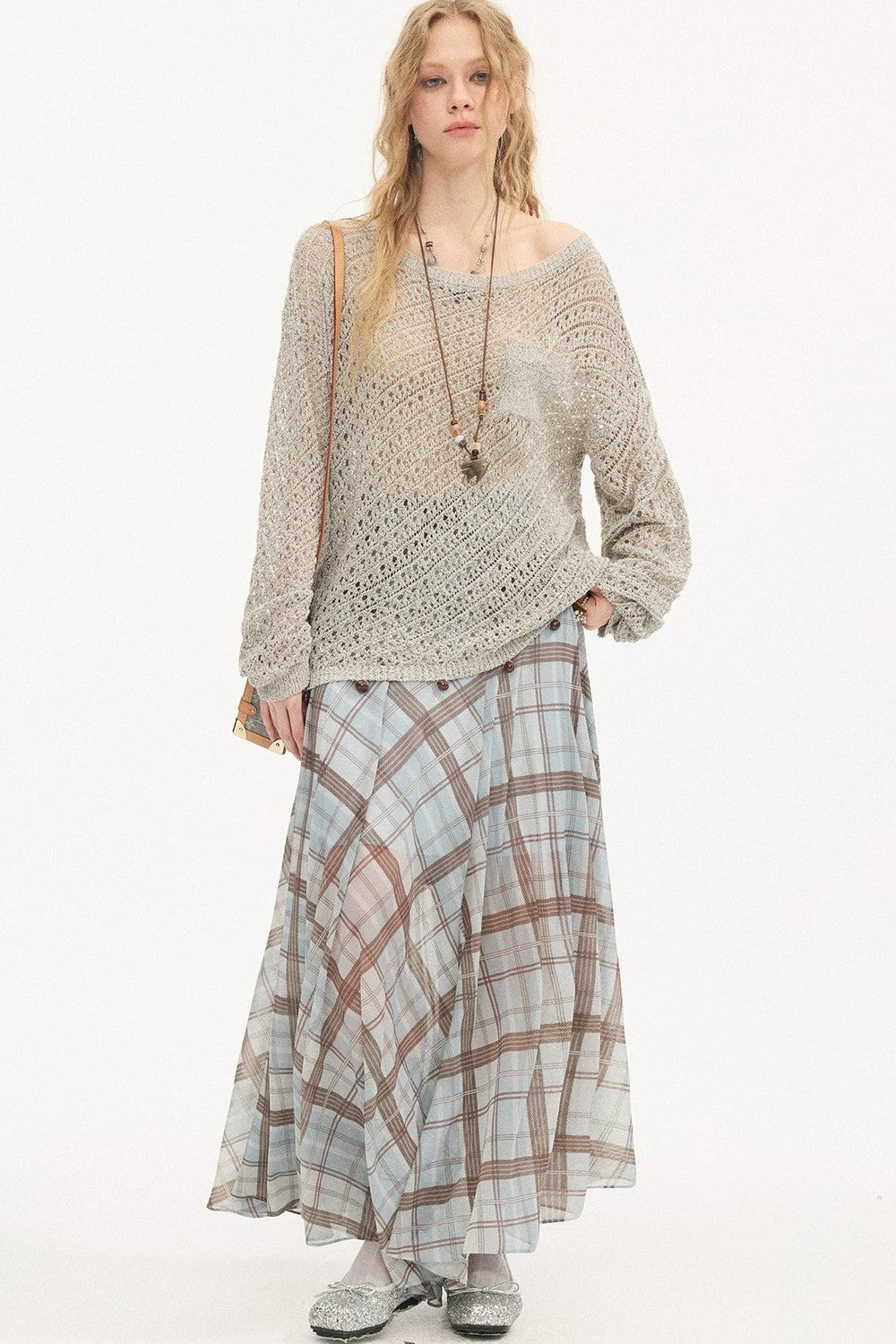 Plaid Pleated Mesh Skirt