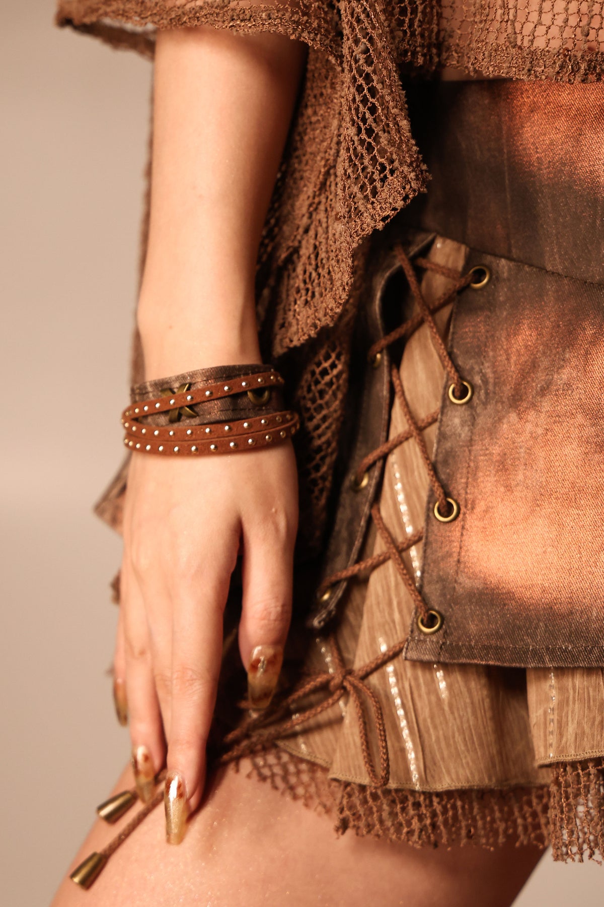 Multi-Layered Long Necklace Punk Denim Bracelet Set-Up
