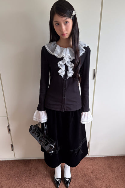 Lace Patchwork Ruffle Sleeve Cardigan