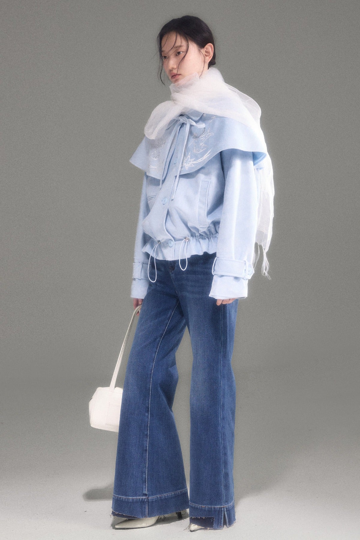 High-Waisted Fleece-Lined Flared Raw Hem Slit Jeans