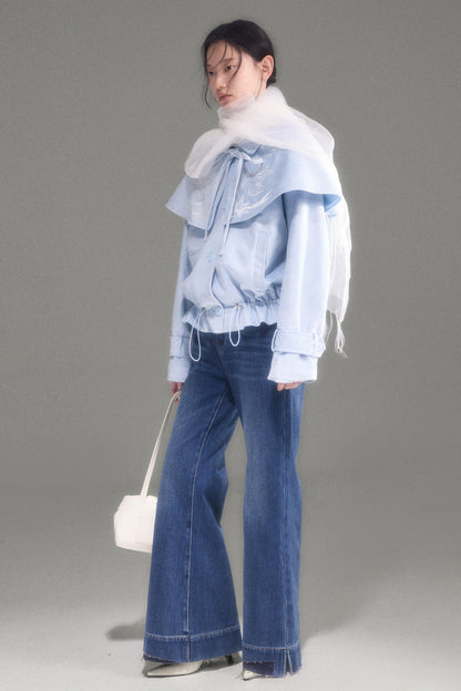 High-Waisted Fleece-Lined Flared Raw Hem Slit Jeans