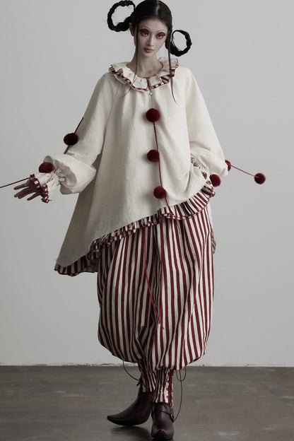 Quirky Clown-Style Red White Striped Shirt