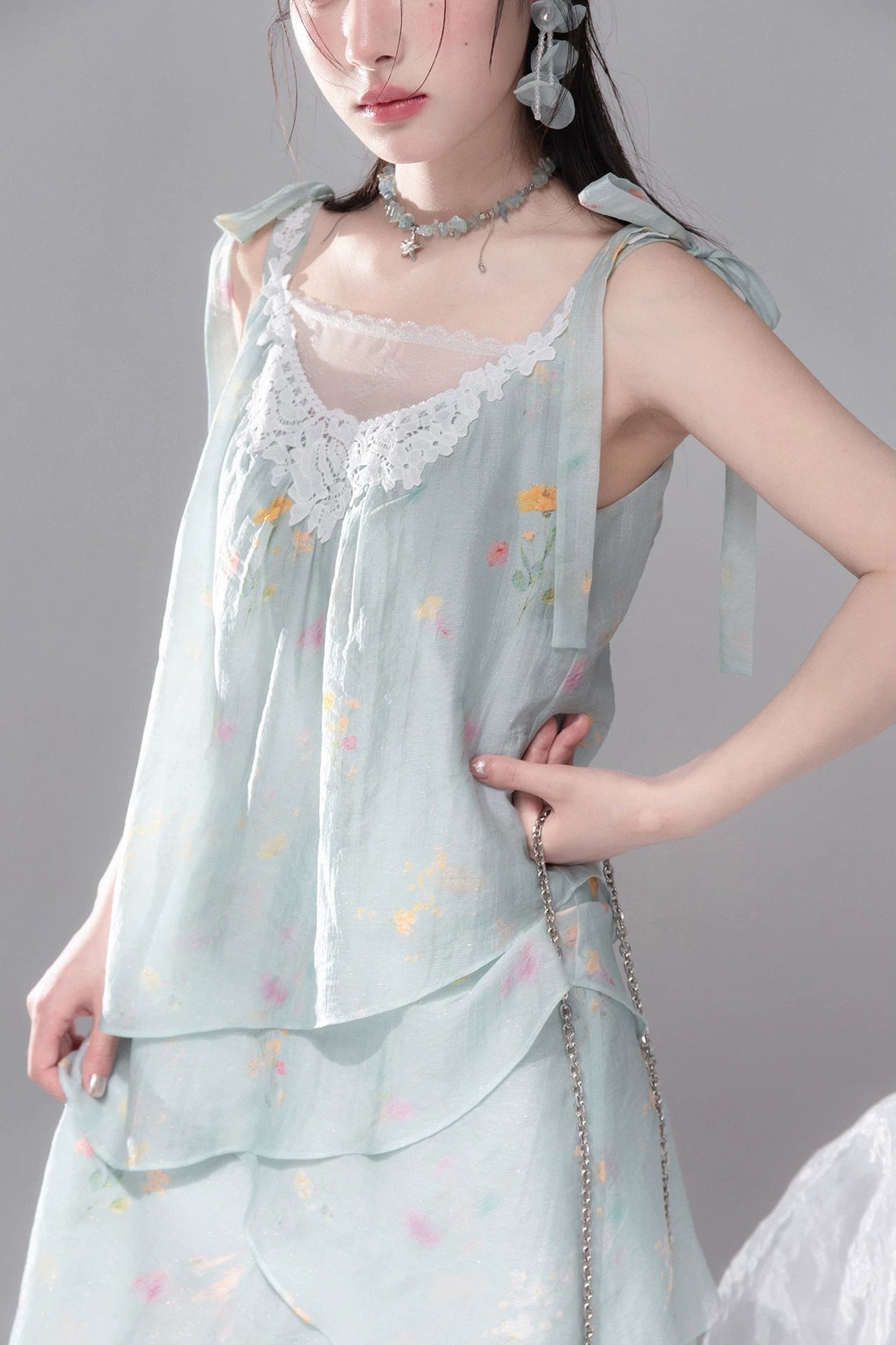 Sheer Lace Layered Lyocell Dress