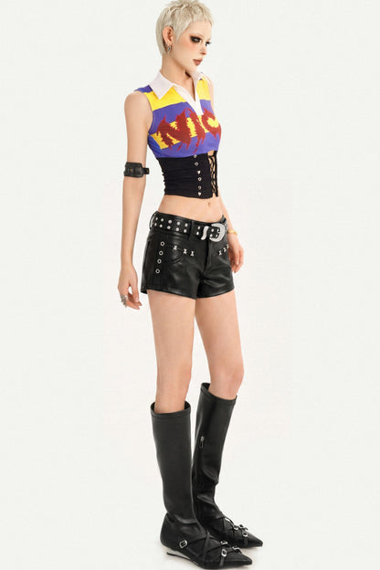 Y2K Jersey Collar Corset Tank Top