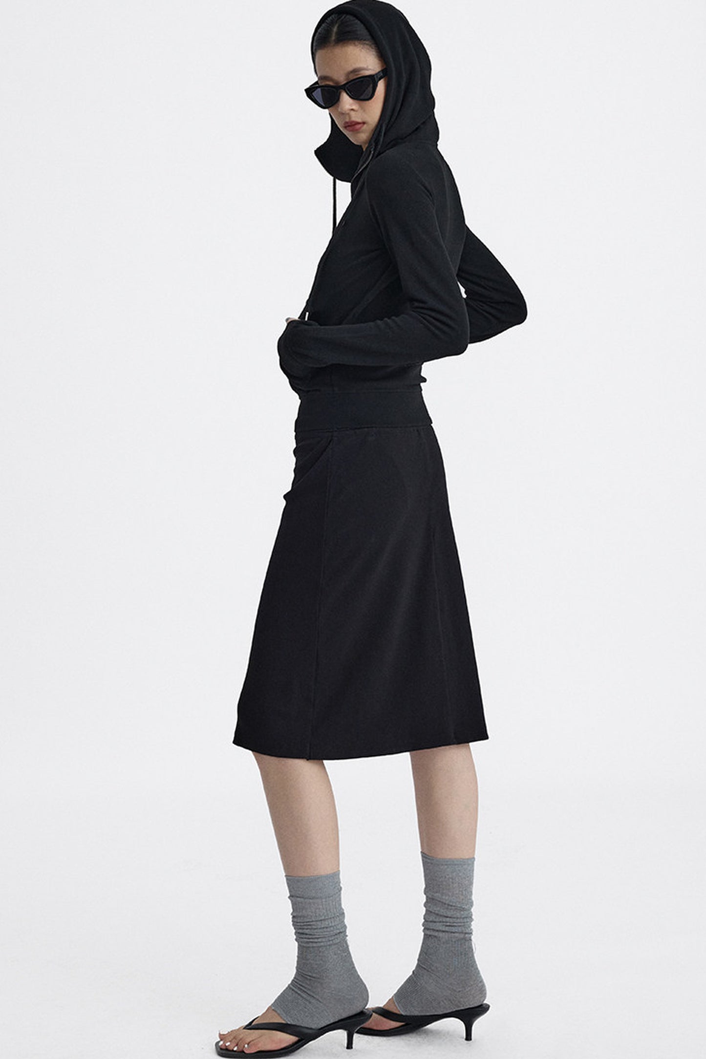 Lace Trim Knit Midi Skirt