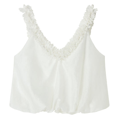 Completo canotta in pizzo con scollo a U bianca e gonna midi