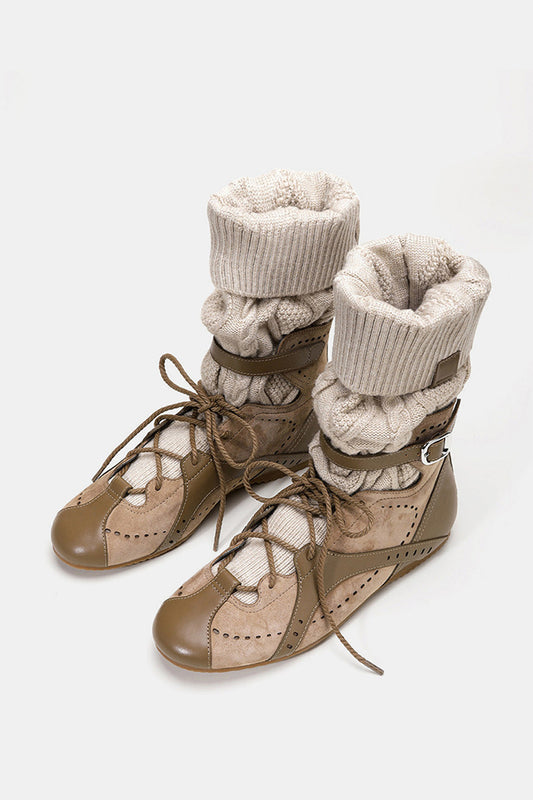 Knitted Sock Cuff Lace-Up Boots