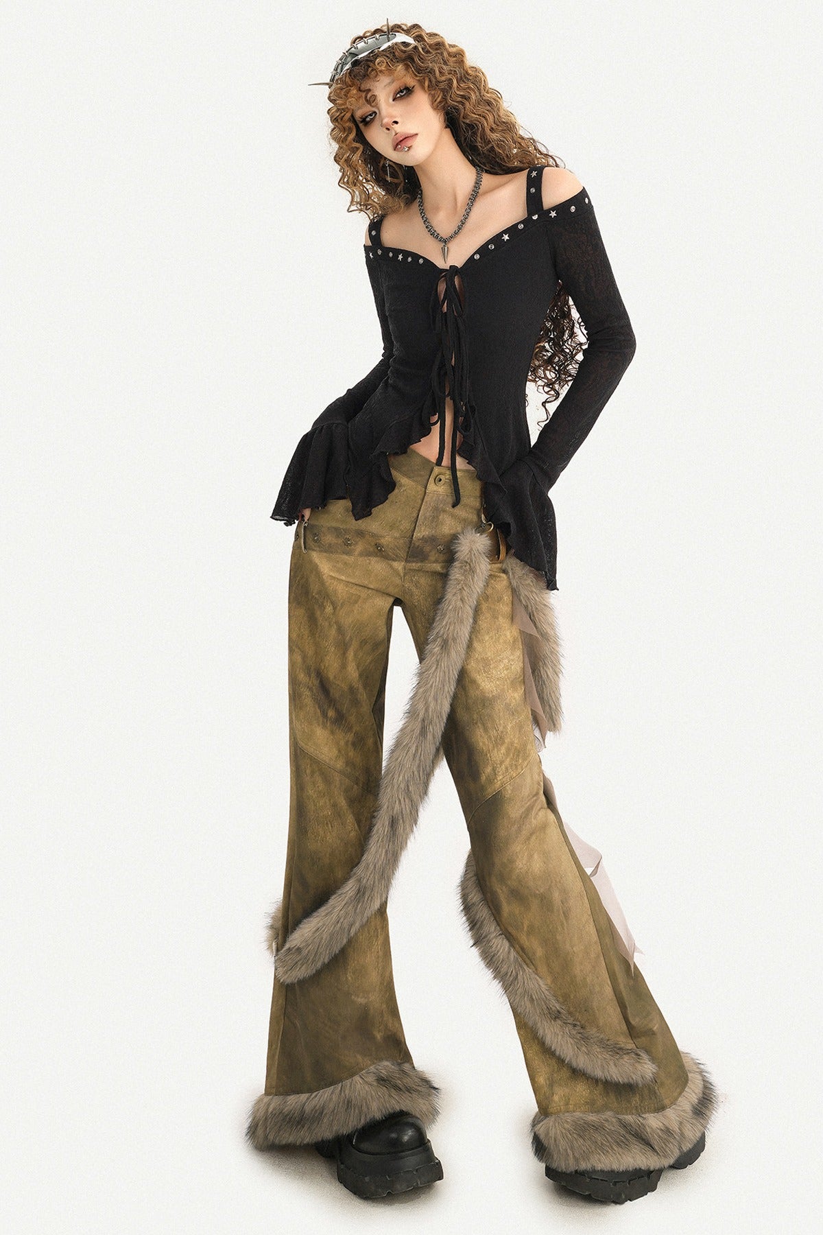 Y2K Studded Off-Shoulder Shirt