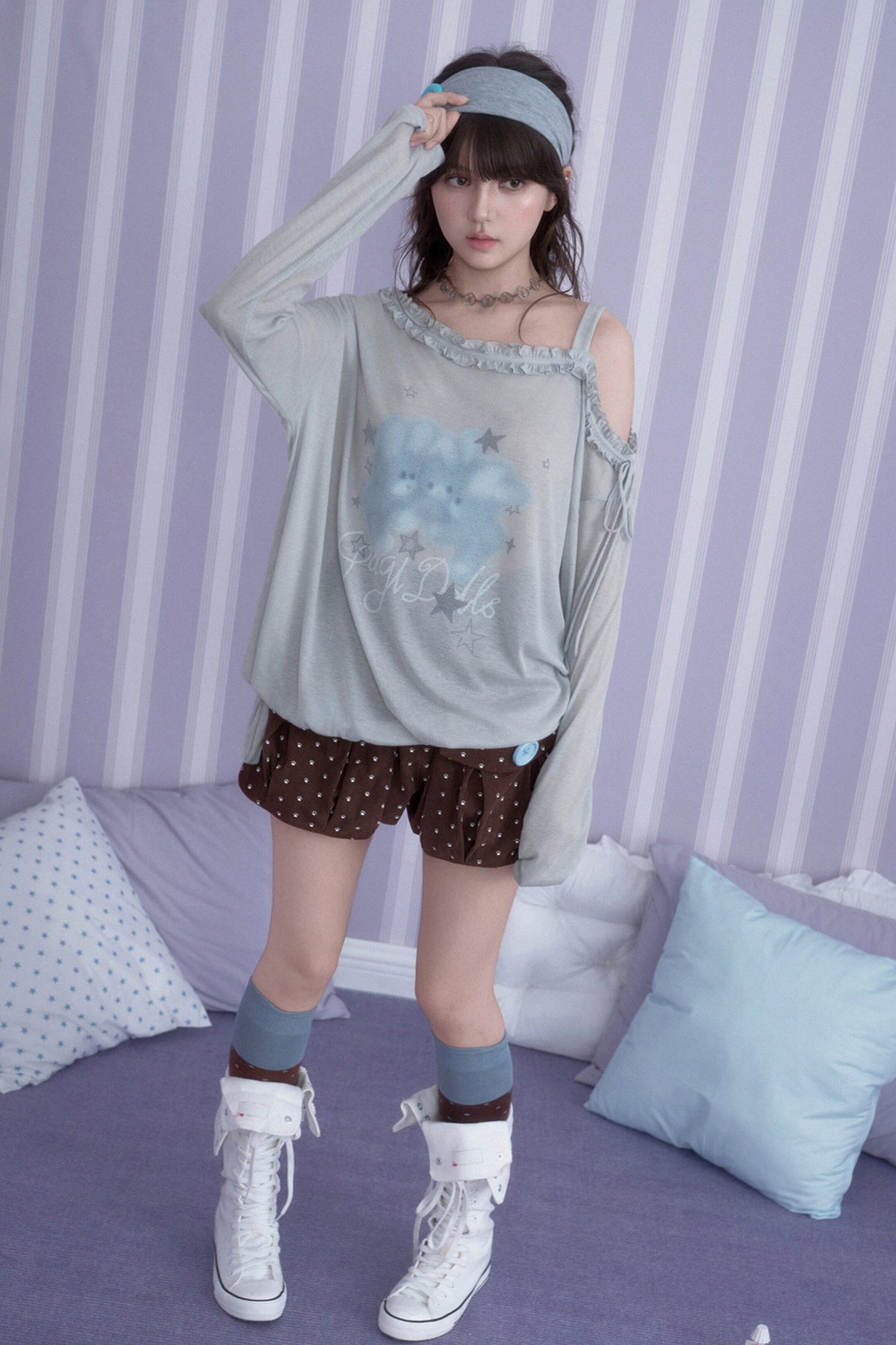 Hazy Bunny Off-Shoulder T-Shirt