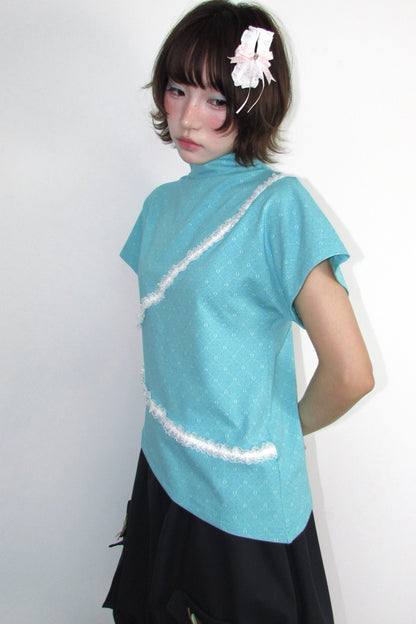 Mint Green Jacquard Lace T-shirt