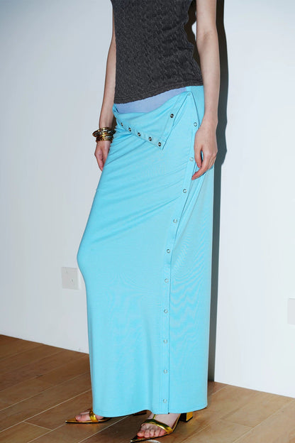 Retro Color-Block Lyocell Skirt