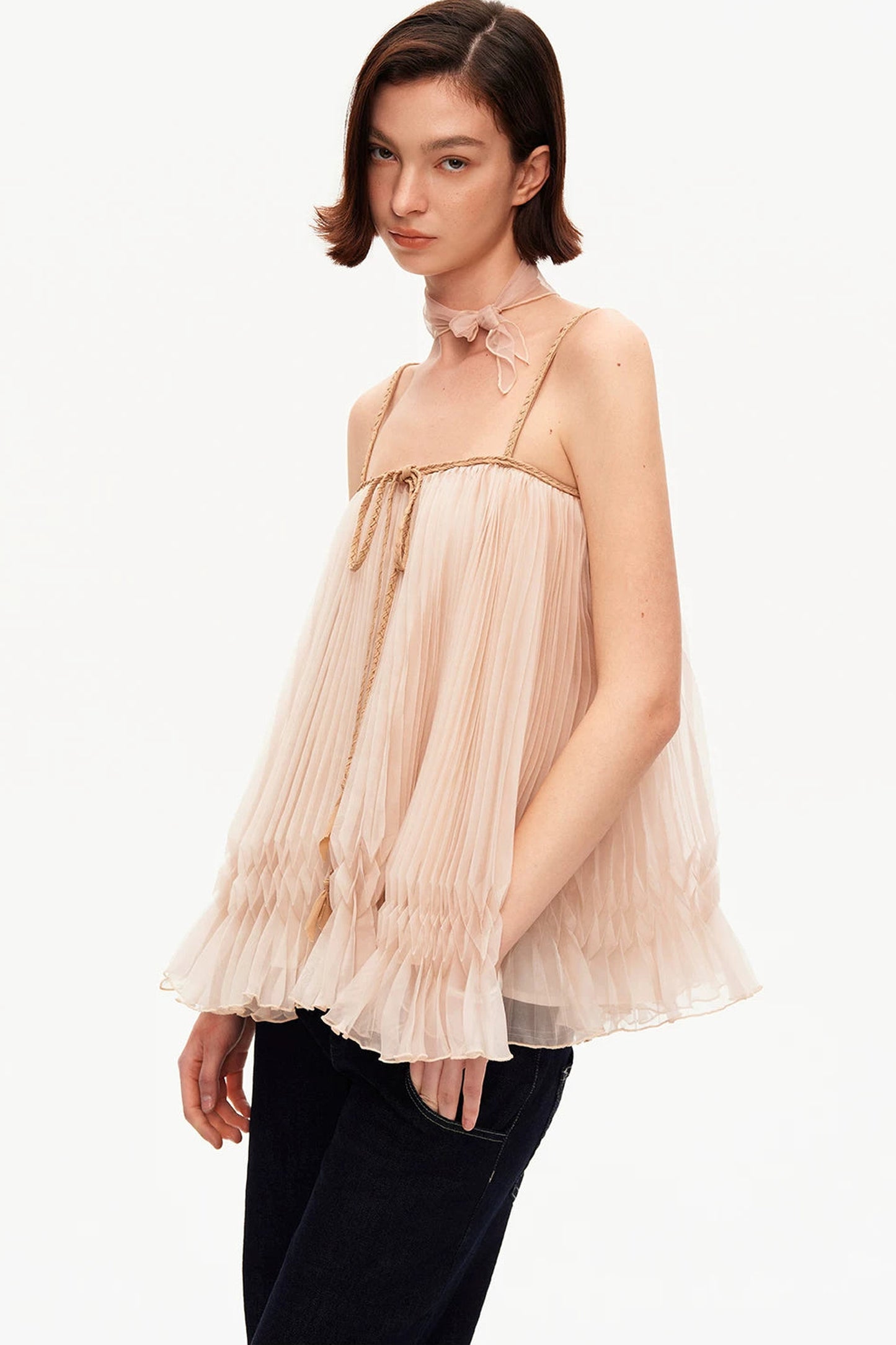 Chiffon Pleated Suspender Top